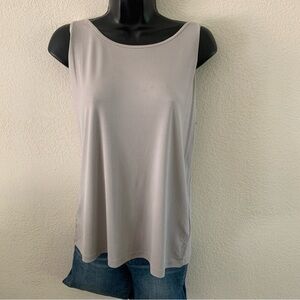 Eileen Fisher 100% Silk Stretch Jersey Scoop Neck Tank Top Size L Grey Taupe EUC